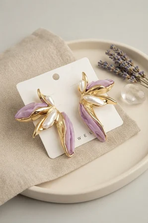 Mor Renk Lotus Yaprak Model Kadın Küpe TJ-BKP11996