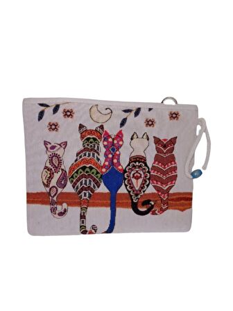 Skyfeel Kedi Desenli Clutch Çanta