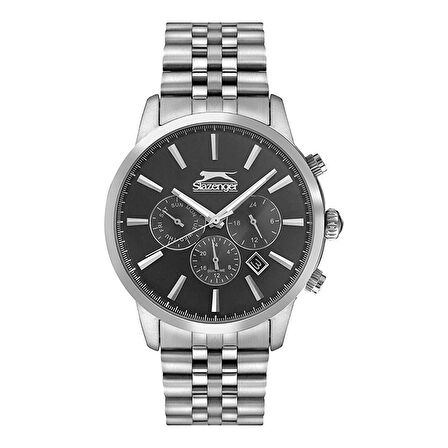 Slazenger SL.09.1812.2.05 Erkek Kol Saati | Siyah Kadran, Silver Çelik Kordon, 44 mm