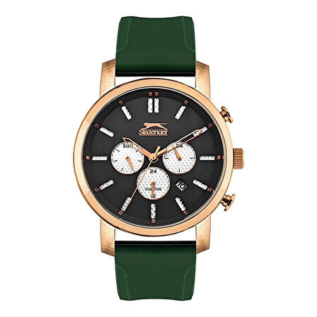 Slazenger SL.09.1829.2.05 Erkek Kol Saati | 45 mm Rosegold Kasa, Yeşil Silikon Kordon, Multifonksiyon