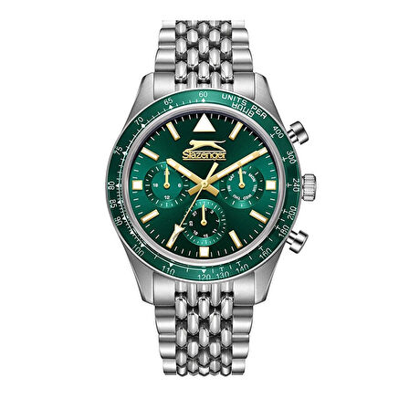 Slazenger SL.09.2417.2.04 Erkek Kol Saati | 44 mm, Yeşil Kadran, Çelik Kasa, Sportif & Klasik