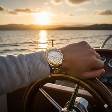 Slazenger SL.09.2512.2.06 Erkek Kol Saati – Beyaz Kadran, Çelik ve Altın Renk Detaylı