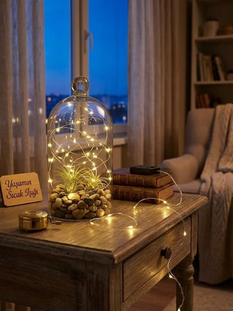 Sıcak Sarı Renk Led 8 Modlu 22 Metre Peri Led Güneş Enerjili Şerit Tel Led Işığı