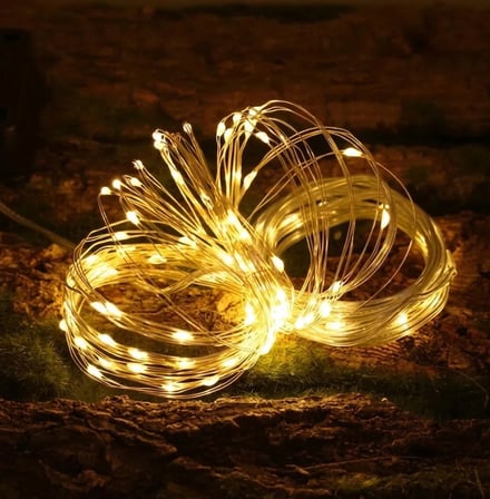 Sıcak Sarı Renk Led 8 Modlu 22 Metre Peri Led Güneş Enerjili Şerit Tel Led Işığı