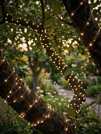 Sıcak Sarı Renk Led 8 Modlu 22 Metre Peri Led Güneş Enerjili Şerit Tel Led Işığı