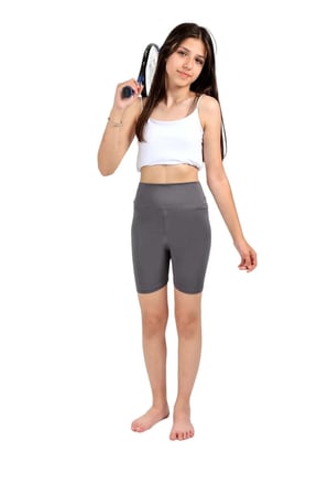 Kız Çocuk Yüksek Bel, Biker, Casual, Koşu, Yürüyüş, Spor, Atletik, Egzersiz, Fittness, Kısa Tayt — Antrasit