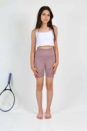 Kız Çocuk Yüksek Bel, Biker, Casual, Koşu, Yürüyüş, Spor, Atletik, Egzersiz, Fittness, Kısa Tayt — Lila