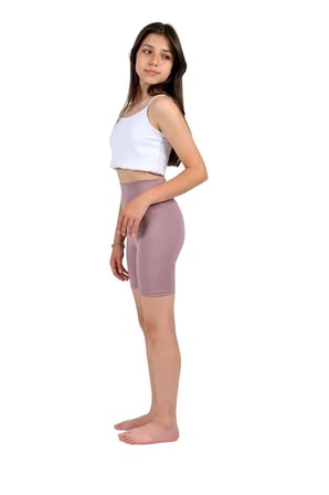 Kız Çocuk Yüksek Bel, Biker, Casual, Koşu, Yürüyüş, Spor, Atletik, Egzersiz, Fittness, Kısa Tayt — Lila