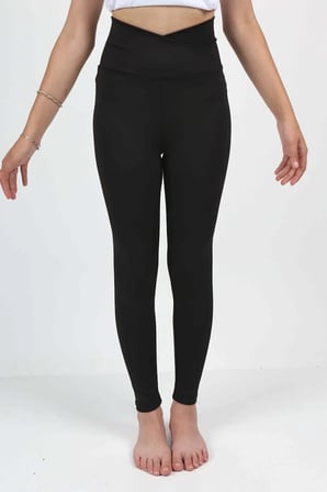 Kız Çocuk Yüksek Bel Kruvaze Kemer, Koşu, Yürüyüş,  Casual, Spor, Atletik, Egzersiz, Fittness Tayt — Siyah