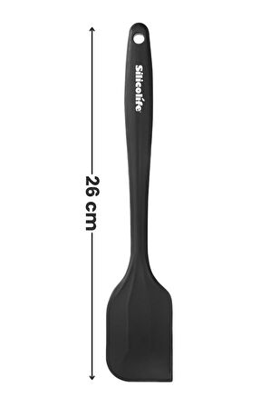 Silicolife Büyük Spatula, Isıya Dayanıklı Yanmaz Yapışmaz Tek Parça Silikon Spatula 26cm Siyah