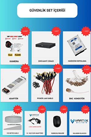 4 Kameralı Set 500 Gb Hdd Full Hd Gece Görüşlü Güvenlik Kamerası Sistemi-Sabit İp Gerektirmez-