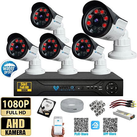 5 Kameralı Set 500 Gb Hdd Full Hd Gece Görüşlü Güvenlik Kamerası Sistemi-Sabit İp Gerektirmez-