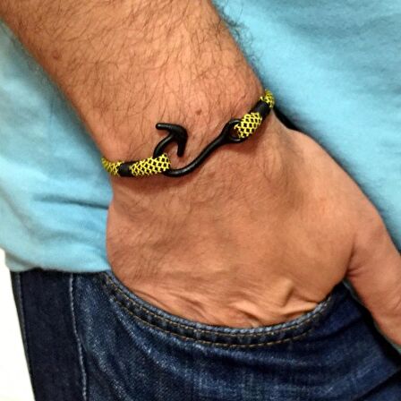 SİYAH METAL KANCA SARI PARACORD BİLEKLİK BT160