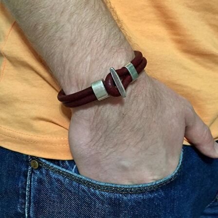METAL KANCALI BORDO DERİ ERKEK BİLEKLİK BT180