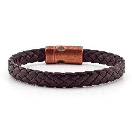 BRONZ METAL MIKNATIS KAHVERENGİ DERİ ERKEK BİLEKLİK BT341