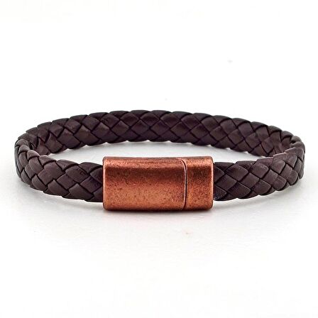BRONZ METAL MIKNATIS KAHVERENGİ DERİ ERKEK BİLEKLİK BT341