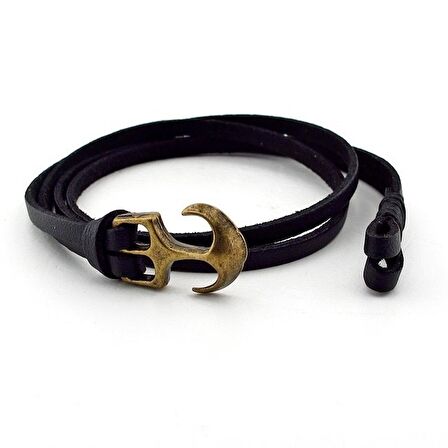 ÇİFT SARMA BRONZ ÇAPALI SİYAH DERİ ERKEK BİLEKLİK BT372