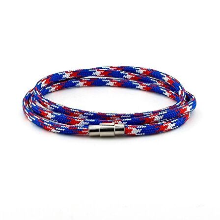 PARACORD ÜÇ SIRA DOLAMA MAVİ KIRMIZI BEYAZ ERKEK BİLEKLİK BT411