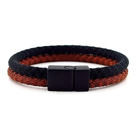 KAHVE SİYAH İP DOKUMA SİYAH METAL KLİPS ERKEK BİLEKLİK BT429