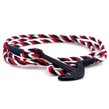 DENİZCİ GEMİCİ RENKLER SİYAH METAL ÇAPA ERKEK BİLEKLİK BT451