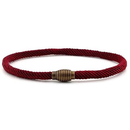 BORDO ÖRGÜLÜ İP METAL MIKNATISLI KLİPS ERKEK BİLEKLİK BT463