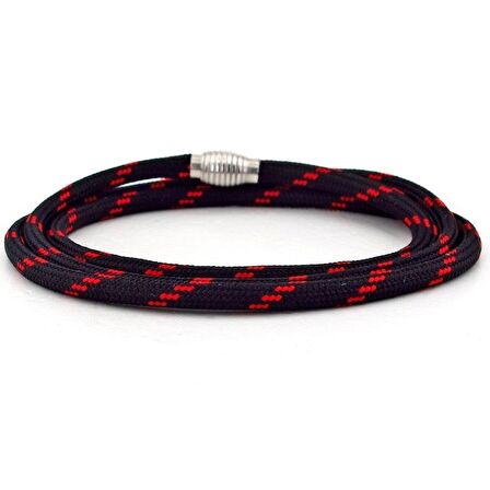 SİYAH KIRMIZI DESEN PARACORD ÜÇ SIRA ERKEK BİLEKLİK BT533