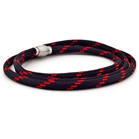 SİYAH KIRMIZI DESEN PARACORD ÜÇ SIRA ERKEK BİLEKLİK BT533