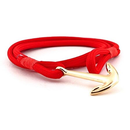 KIRMIZI PARACORD ALTIN RENGİ METAL ÇAPA ERKEK BİLEKLİK BT543