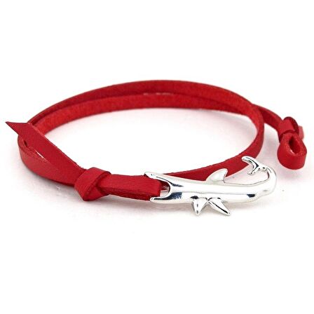METAL KÖPEKBALIĞI KIRMIZI HAKİKİ DERİ ERKEK BİLEKLİK BT553