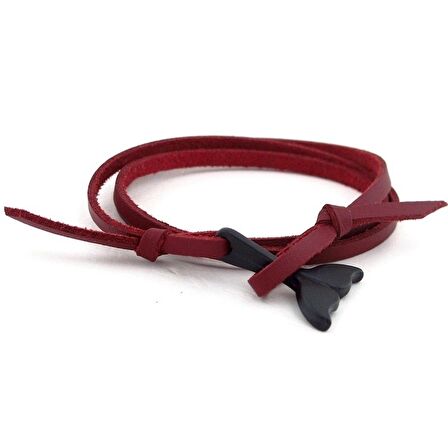 SİYAH METAL BALİNA KUYRUK BORDO DERİ ERKEK BİLEKLİK BT575