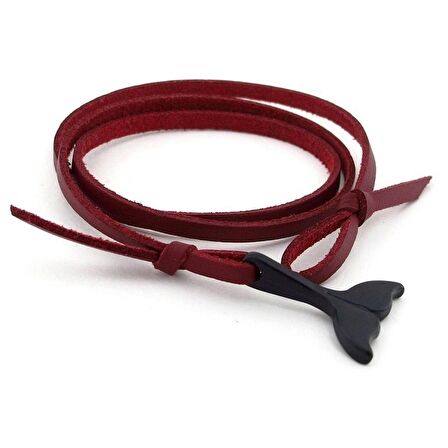 SİYAH METAL BALİNA KUYRUK BORDO DERİ ERKEK BİLEKLİK BT575