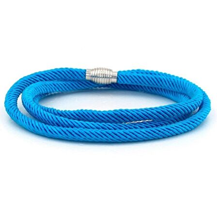ÜÇ SIRA SARMA METAL MIKNATIS MAVİ  ÖRGÜ İP ERKEK BİLEKLİK BT584