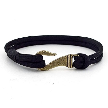 BRONZ METAL KANCA SİYAH PARACORD ERKEK BİLEKLİK BT616