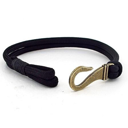 BRONZ METAL KANCA SİYAH PARACORD ERKEK BİLEKLİK BT616