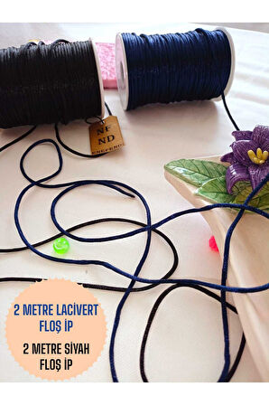 4 METRE(TOPLAM) FLOŞ İP SIÇAN KUYRUĞU KALINLIĞI 2mm LACİVERT SİYAH BİLEKLİK TAKI HEDİYELİK İPİ