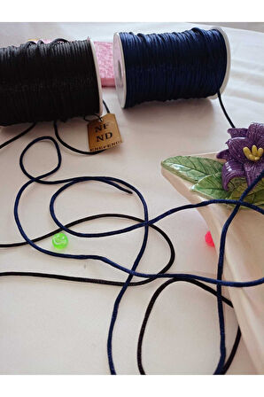 4 METRE(TOPLAM) FLOŞ İP SIÇAN KUYRUĞU KALINLIĞI 2mm LACİVERT SİYAH BİLEKLİK TAKI HEDİYELİK İPİ