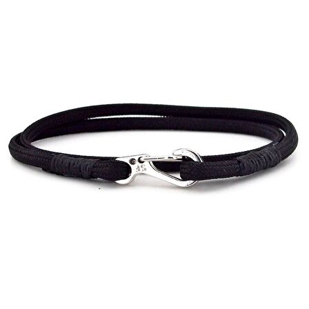 SİYAH PARACORD METAL KANCA İKİ SIRA SARMA ERKEK BİLEKLİK M011K