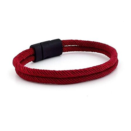 BORDO İKİ SIRALI SİYAH METAL MIKNATISLI ERKEK BİLEKLİK M013F