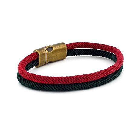 BORDO YEŞİL İKİ SIRALI METAL MIKNATIS ERKEK BİLEKLİK M014V