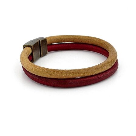 BORDO TABA ORJİNAL DERİ METAL MIKNATIS BİLEKLİK M016E