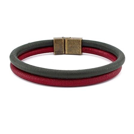 BORDO HAKİ YEŞİL GERÇEK DERİ METAL MIKNATIS BİLEKLİK M016F