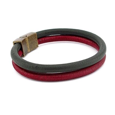 BORDO HAKİ YEŞİL GERÇEK DERİ METAL MIKNATIS BİLEKLİK M016F