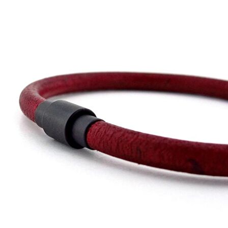 BORDO ORJİNAL ESKİTME DERİ SİYAH KLİPS ERKEK BİLEKLİK M024E