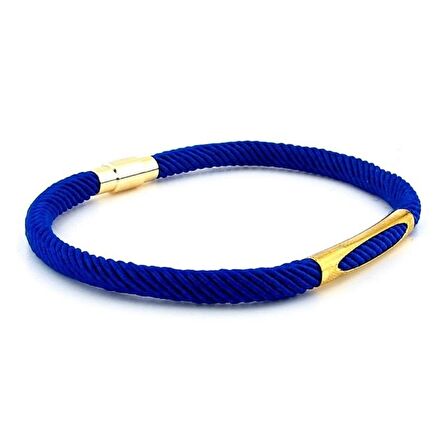 SAKS MAVİ ÖRGÜ İPLİ SARI METAL MIKNATISLI ERKEK BİLEKLİK M026G