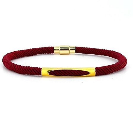 BORDO ÖRGÜ İPLİ SARI METAL MIKNATISLI ERKEK BİLEKLİK M026M