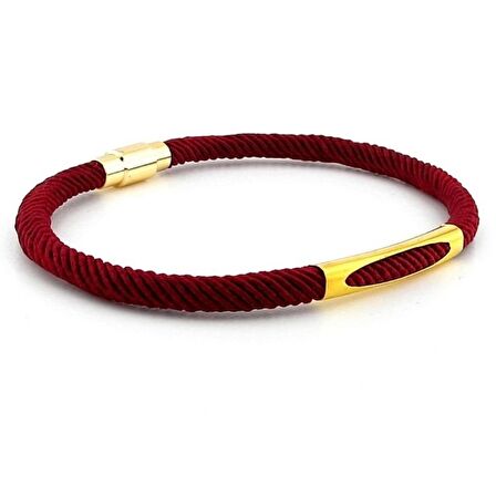 BORDO ÖRGÜ İPLİ SARI METAL MIKNATISLI ERKEK BİLEKLİK M026M