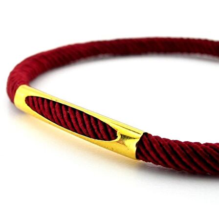 BORDO ÖRGÜ İPLİ SARI METAL MIKNATISLI ERKEK BİLEKLİK M026M