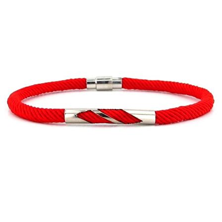 KIRMIZI ÖRGÜ İPLİ METAL ÇENTİK MIKNATISLI ERKEK BİLEKLİK M027G