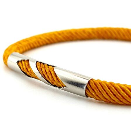 HARDAL SARI ÖRGÜ İP METAL ÇENTİK MIKNATISLI ERKEK BİLEKLİK M027K
