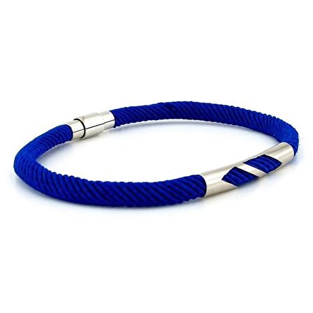 SAKS MAVİ ÖRGÜ İPLİ METAL ÇENTİK MIKNATISLI ERKEK BİLEKLİK M027N